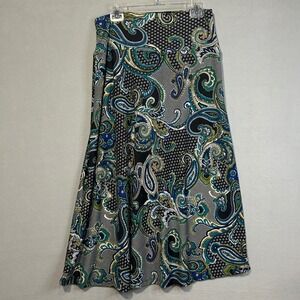 Sunny Leigh Petite Paisley Print Maxi Skirt Black Blue Green Women's Large